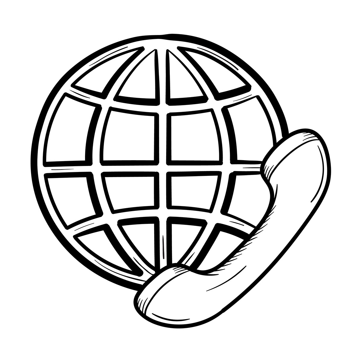 Globe and Phone Receiver Black and White Line Illustration