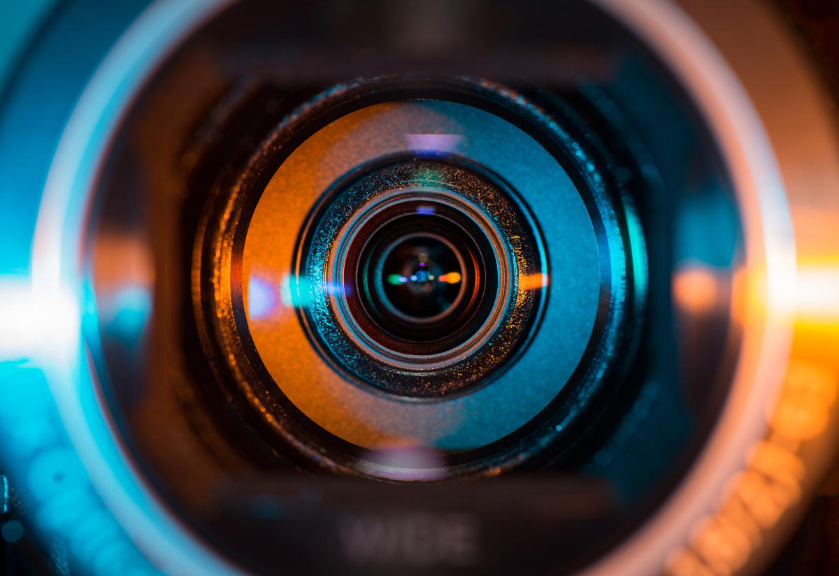 Close up view of a surveillance camera lens